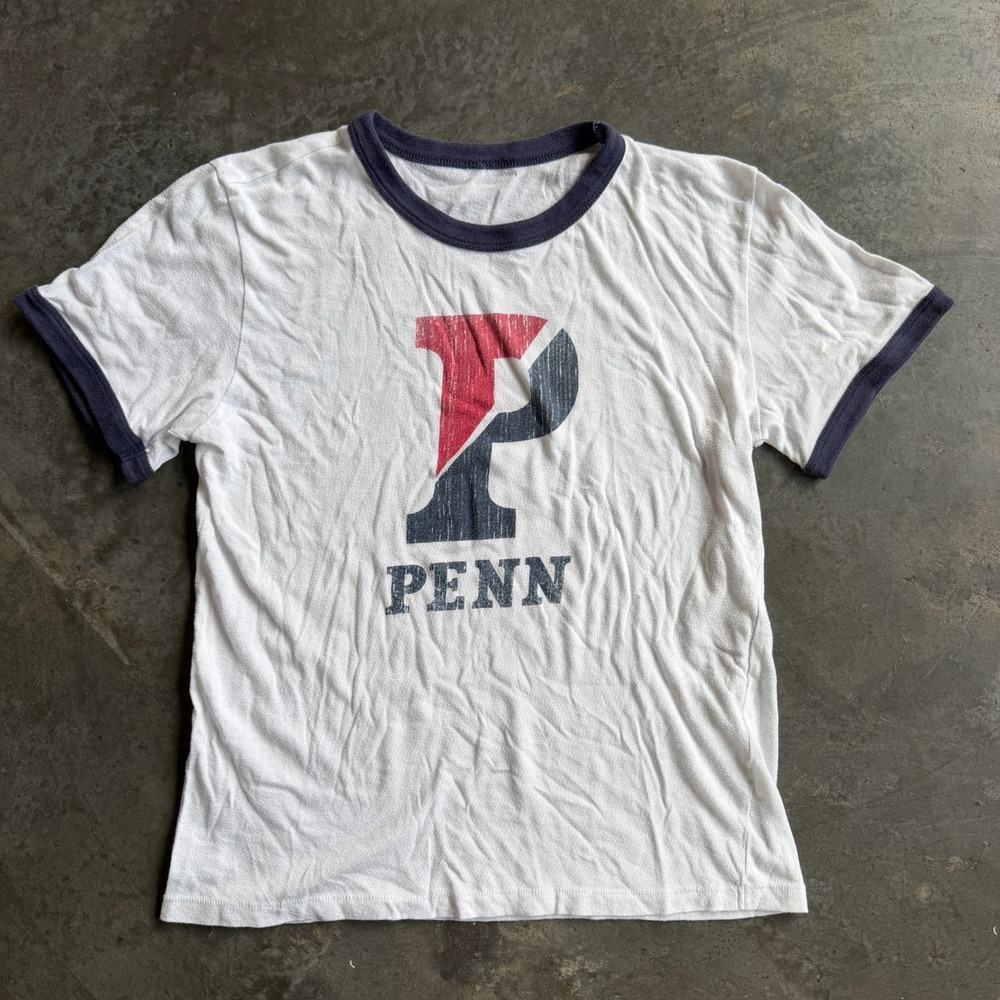 VTG 70s 80s University of Pennsylvania Quaker Ringer Shirt Single Stitch 17x24